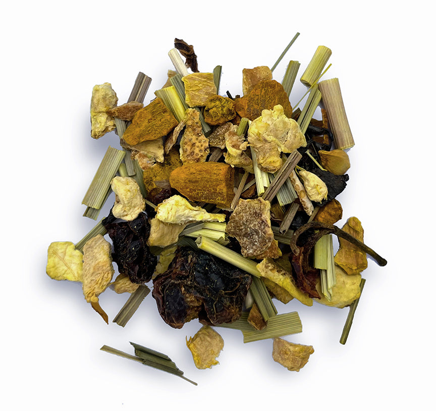 A blend of ginger, turmeric and lemon grass tea